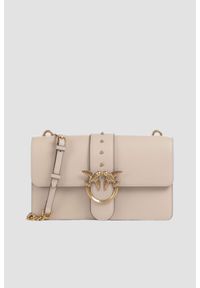 Pinko - PINKO Beżowa skórzana damska torebka listonoszka Love One Classic ST.. Kolor: beżowy. Materiał: skórzane. Styl: elegancki #1