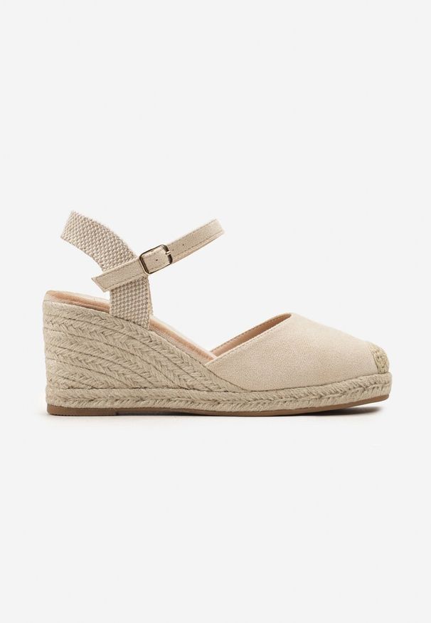 Renee - Beżowe Sandały w Stylu Espadryli z Plecionką i Zapięciem przy Kostce Virailia. Kolor: beżowy. Sezon: lato. Styl: elegancki