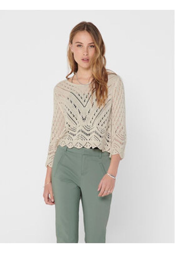 JDY Sweter New Sun 15212788 Beżowy Regular Fit. Kolor: beżowy. Materiał: syntetyk