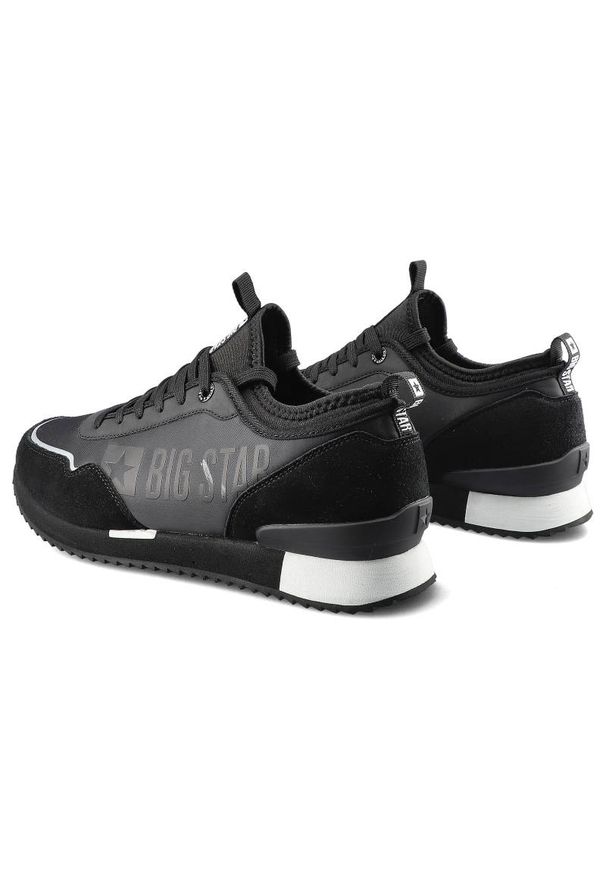 Big-Star - Czarne Sneakersy Big Star Męskie Półbuty Ze Skóry. Okazja: na co dzień. Kolor: czarny. Materiał: skóra ekologiczna, zamsz, materiał, skóra, dresówka. Szerokość cholewki: normalna. Wzór: nadruk. Sport: turystyka piesza