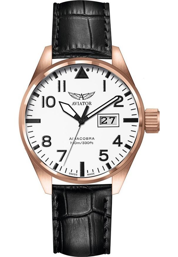 AVIATOR - Zegarek Aviator Zegarek męski Aviator V.1.22.2.152.4 czarny. Kolor: czarny