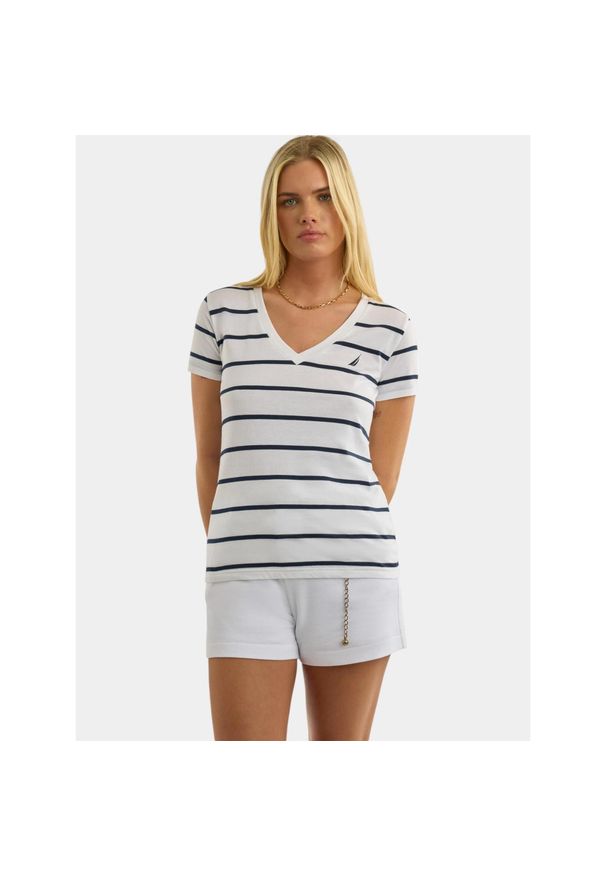 T-shirt damski Nautica Hosta. Kolor: biały, wielokolorowy, niebieski