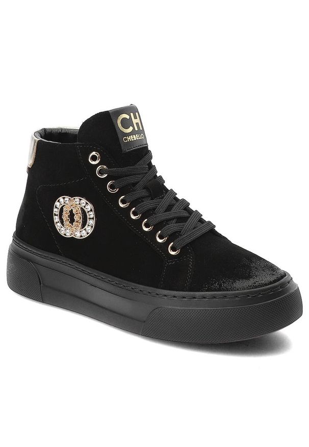 Czarne Sneakersy CheBello Wygodne Skórzane Buty Damskie. Kolor: czarny. Materiał: skóra. Szerokość cholewki: normalna. Styl: sportowy