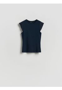 Reserved - Bawełniana bluzka - granatowy. Kolor: niebieski. Materiał: bawełna #1