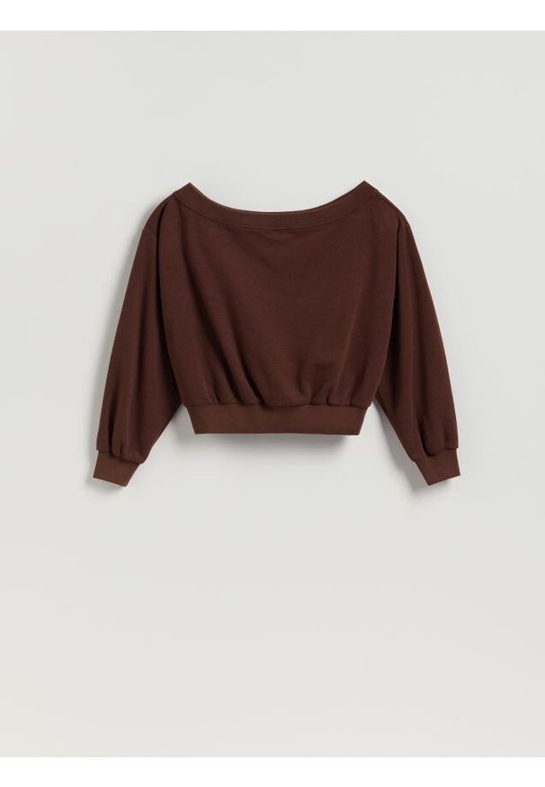 Reserved - Bluza z odkrytymi ramionami - brązowy. Kolor: brązowy. Materiał: bawełna, dzianina