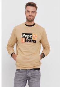 Pepe Jeans - Bluza Ianis. Okazja: na co dzień. Kolor: beżowy. Materiał: dzianina. Wzór: aplikacja. Styl: casual #1