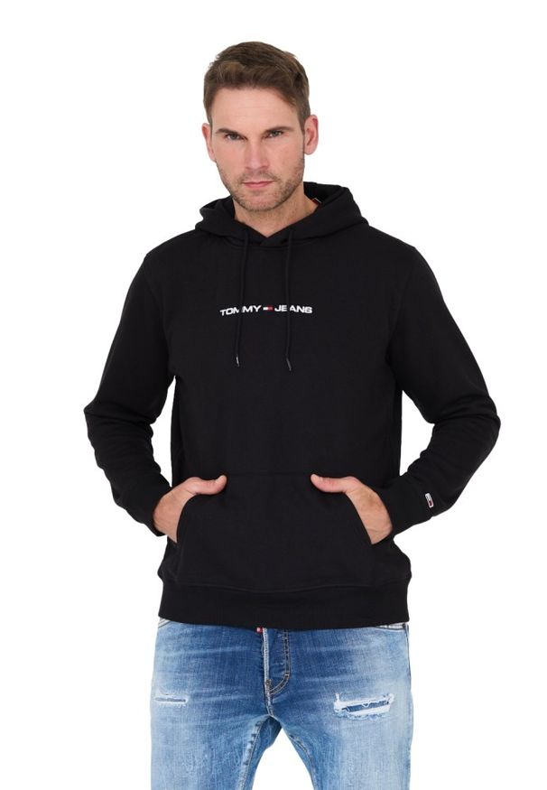 Tommy Jeans - TOMMY JEANS Czarna bluza z kapturem. Typ kołnierza: kaptur. Kolor: czarny