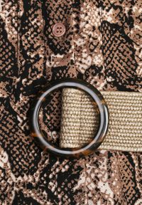 Born2be - Brązowa Wiskozowa Sukienka w Wężowy Wzór o Koszulowym Kroju z Elastycznym Paskiem Rinnosia. Okazja: na spotkanie biznesowe. Typ kołnierza: dekolt w serek. Kolor: brązowy. Materiał: wiskoza. Typ sukienki: koszulowe. Styl: biznesowy, elegancki #3