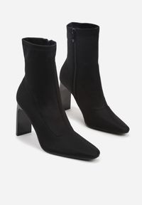Born2be - Czarne Skarpetkowe Botki na Słupku z Noskiem w Szpic Atine. Okazja: na co dzień, do pracy, na spotkanie biznesowe. Zapięcie: zamek. Kolor: czarny. Materiał: jeans. Szerokość cholewki: normalna. Obcas: na słupku. Styl: casual, elegancki, biznesowy, klasyczny #7