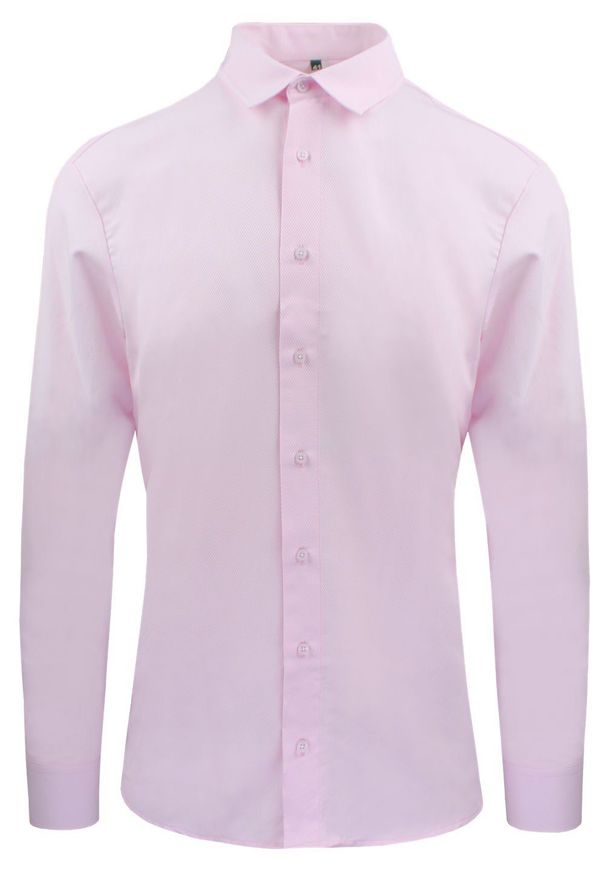 Delikatnie Wyszczuplana (Slim) Męska Koszula - Lanier - Różowa. Kolor: różowy. Materiał: poliester, bawełna. Styl: sportowy, klasyczny