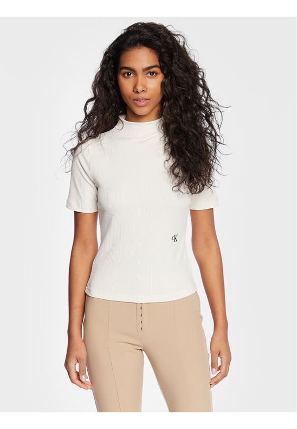 Bluzka Calvin Klein Jeans. Kolor: biały. Materiał: syntetyk
