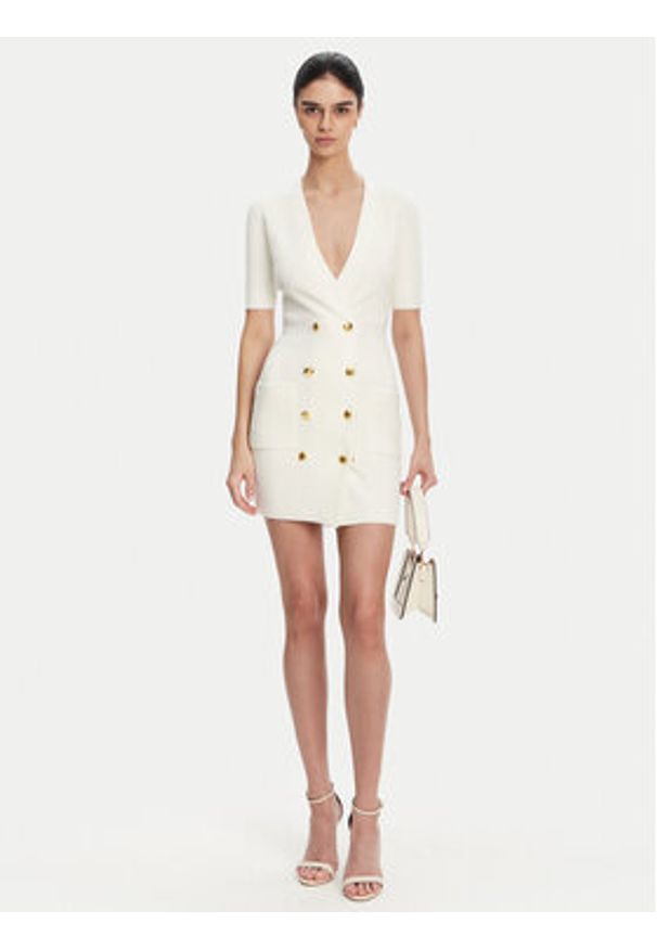 Elisabetta Franchi Sukienka dzianinowa AM-66S-51E2 Biały Regular Fit. Kolor: biały. Materiał: wiskoza