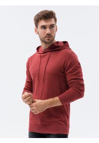 Ombre Clothing - Sweter męski z kapturem - ciemnoczerwony V6 E187 - XXL. Typ kołnierza: kaptur. Kolor: czerwony. Materiał: bawełna, nylon #1