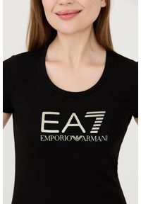 EA7 Emporio Armani - EA7 Czarny t-shirt ze srebrnym logo. Kolor: niebieski #3