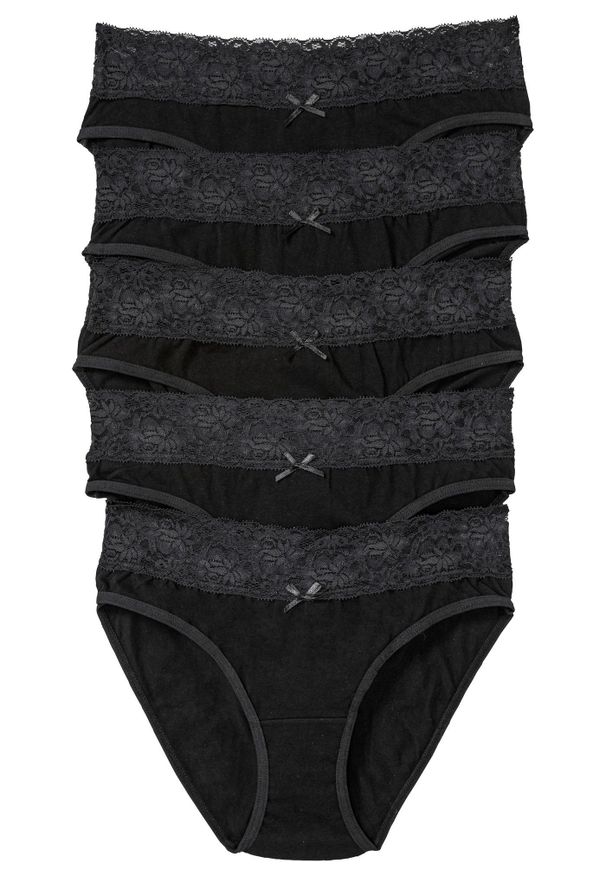 bonprix - Figi z koronką (5 par). Kolor: czarny. Materiał: koronka. Wzór: koronka