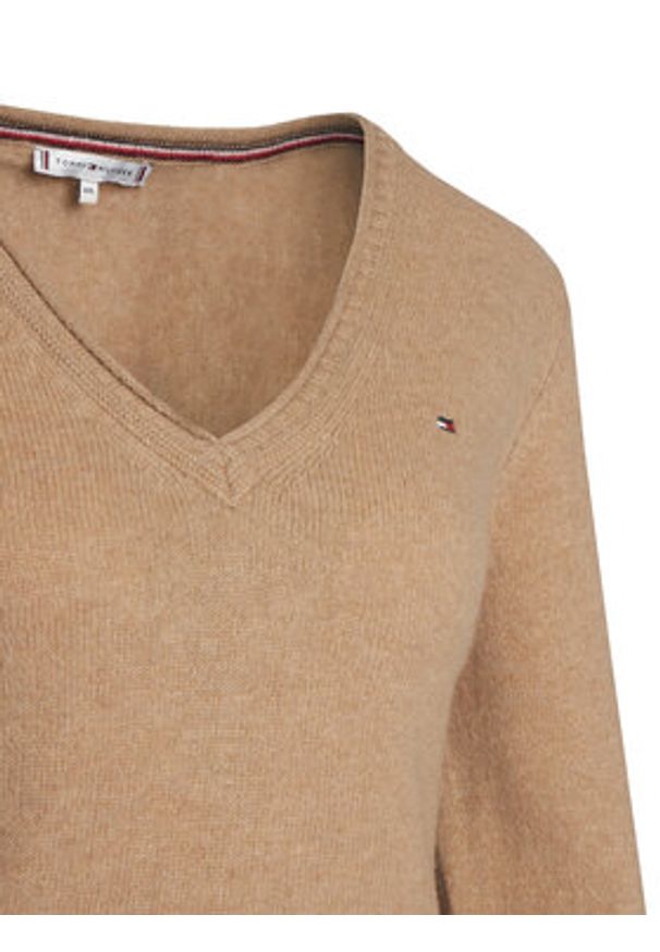 TOMMY HILFIGER - Tommy Hilfiger Sweter WW0WW43505 Beżowy Regular Fit. Kolor: beżowy. Materiał: wełna