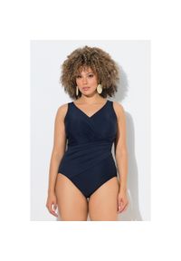 ULLA POPKEN - Damskie Kostium kąpielowy drapowanie miękkie miseczki. Kolekcja: plus size. Kolor: niebieski. Materiał: elastan, poliamid, materiał #1