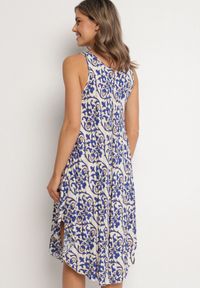 Born2be - Niebieska Bawełniana Sukienka Rozkloszowana w Abstrakcyjny Wzór Natiliana. Okazja: na co dzień. Kolor: niebieski. Materiał: bawełna. Sezon: lato. Styl: casual #2