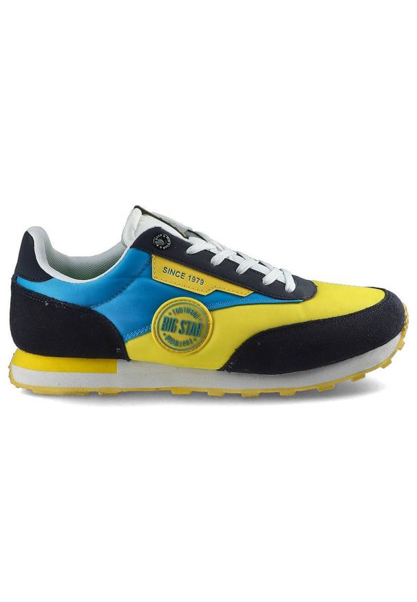 Big-Star - Żółte Sneakersy Big Star Męskie Wygodne Obuwie. Okazja: na co dzień. Kolor: niebieski. Materiał: skóra ekologiczna, zamsz, materiał. Szerokość cholewki: normalna. Wzór: aplikacja. Sport: turystyka piesza