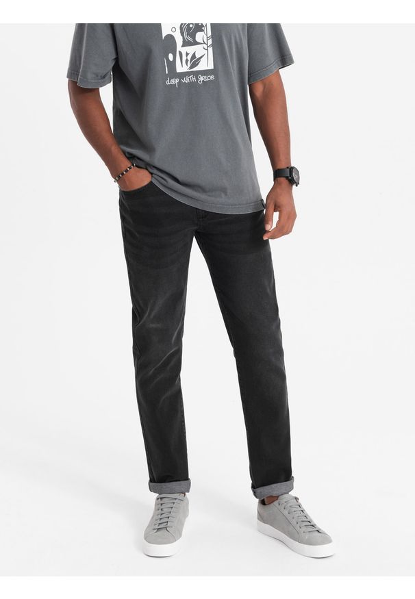 Ombre Clothing - Spodnie męskie jeansowe STRAIGHT LEG - czarne V1 OM-PADP-0133 - XXL. Kolor: czarny. Materiał: jeans. Styl: klasyczny