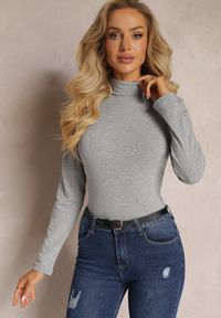 Renee - Jasnoszary Sweter z Golfem Ocieplony Polarem Nechama. Okazja: na co dzień. Typ kołnierza: golf. Kolor: szary. Materiał: polar. Styl: casual, elegancki, wizytowy