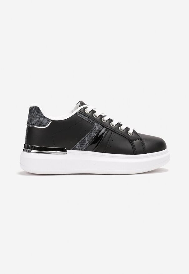 Renee - Czarne Sneakersy Sznurowane na Płaskiej Grubej Podeszwie z Imitacji Skóry Hisnna. Nosek buta: okrągły. Kolor: czarny. Materiał: skóra