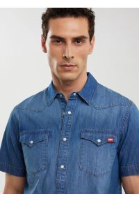 Big-Star - Koszula męska jeansowa z krótkim rękawem niebieska Short Sleeve Western 377. Kolor: niebieski. Materiał: jeans. Długość rękawa: krótki rękaw. Długość: krótkie. Sezon: lato. Styl: wizytowy #3