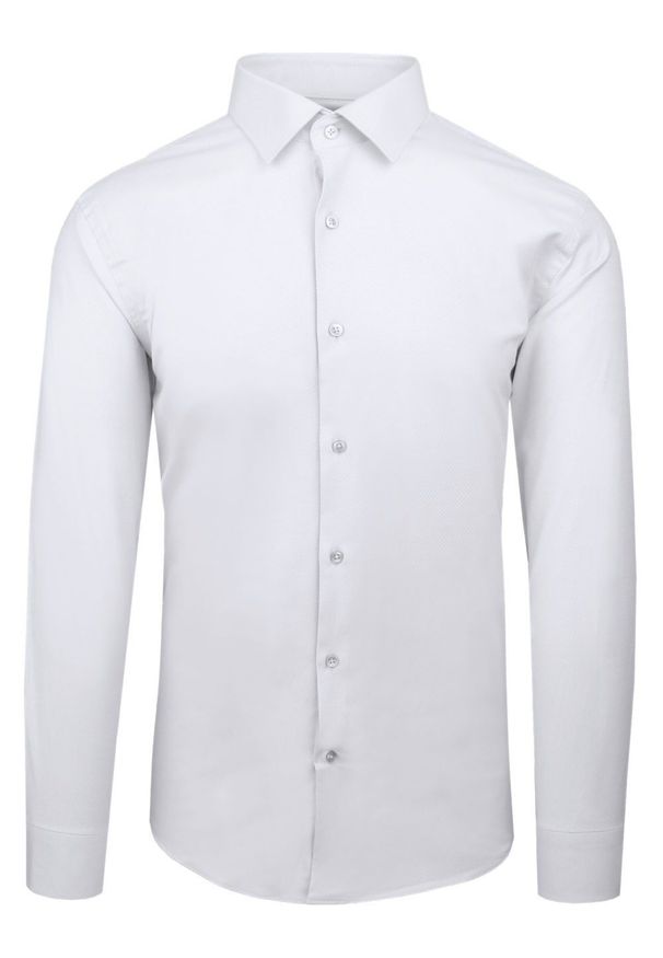 Elegancka Koszula Męska - Victorio - Biała. Okazja: na co dzień. Kolor: biały. Materiał: poliester, bawełna, elastan. Długość rękawa: długi rękaw. Długość: długie. Styl: elegancki