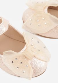 Born2be - Różowe Brokatowe Balerinki z Kokardkami i Cyrkoniami Hramagia. Okazja: na spacer, na co dzień. Zapięcie: rzepy. Kolor: różowy. Styl: casual, elegancki #3