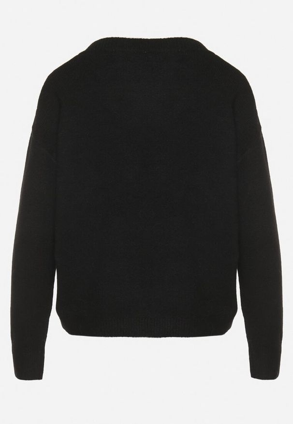 Born2be - Czarny Sweter z Ozdobnym Haftem z Przodu Minavira. Okazja: na co dzień. Kolor: czarny. Materiał: jeans. Wzór: haft. Styl: klasyczny, elegancki, casual