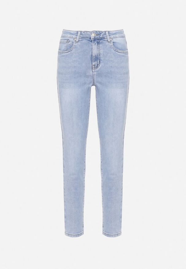 Born2be - Jasnoniebieskie Klasyczne Jeansy Skinny Giarlia. Kolor: niebieski. Wzór: aplikacja. Styl: klasyczny