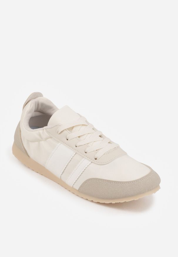 Born2be - Beżowe Sneakersy Kultowe Tenisówki z Marszczeniem przy Pięcie Rhodophine. Okazja: na co dzień. Kolor: beżowy. Materiał: jeans. Szerokość cholewki: normalna. Wzór: gładki