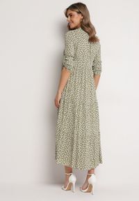 Born2be - Zielona Koszulowa Sukienka Bawełniana Maxi w Kropki o Rozkloszowanym Kroju Lirtia. Kolor: zielony. Materiał: bawełna. Wzór: kropki. Typ sukienki: koszulowe. Długość: maxi #5