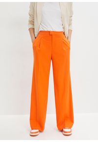 bonprix - Szerokie spodnie z zakładkami. Kolor: pomarańczowy. Materiał: poliester. Styl: elegancki #1