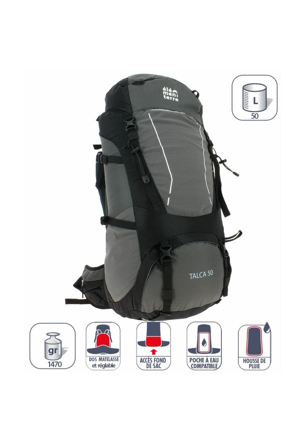 ELEMENTERRE - Plecak Elementerre Talca 50 L, Czarny. Kolor: czarny. Styl: sportowy