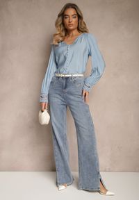Renee - Jasnoniebieska Koszula Ozdobiona Ażurowym Wzorem Erivora. Kolor: niebieski. Materiał: jeans. Wzór: aplikacja, ażurowy. Styl: elegancki #3