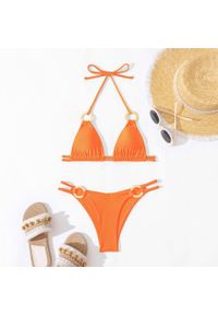 Intica - Strój kąpielowy z ozdobnymi kółkami regulowany na plażę Kymberly. Kolor: pomarańczowy. Materiał: materiał