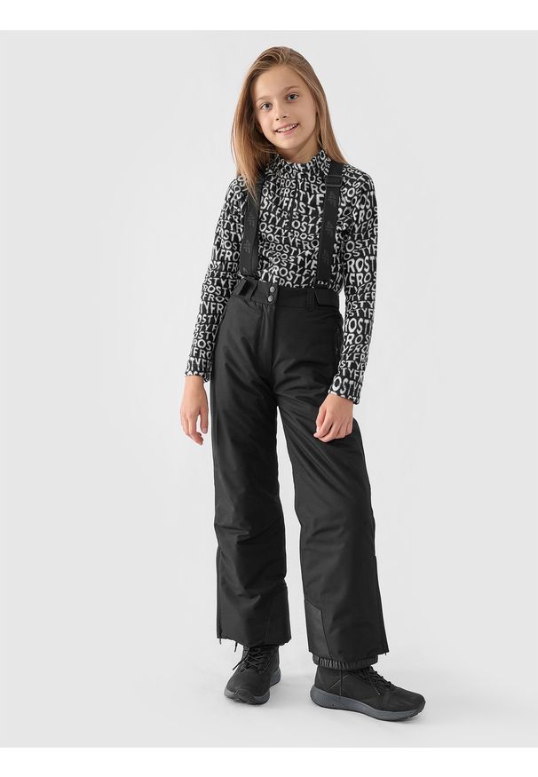 4f - 4F Spodnie narciarskie membrana 8000 dziewczęce - czarne 134 (8-9 lat). Kolor: czarny. Materiał: dzianina, materiał, tkanina, poliester. Sezon: lato. Sport: narciarstwo
