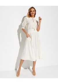 M.A.B.E - Sukienka z ozdobnym wiązaniem. Kolor: biały. Materiał: bawełna. Długość: midi