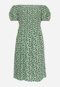 Born2be - Zielona Wiskozowa Sukienka Hiszpanka z Gumkami w Pasie Valdina. Okazja: na co dzień. Typ kołnierza: dekolt hiszpanka. Kolor: zielony. Materiał: wiskoza. Długość rękawa: krótki rękaw. Sezon: lato. Styl: casual, wakacyjny #3