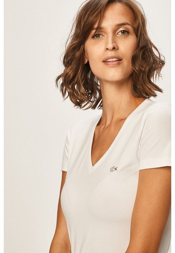 Lacoste - T-shirt TF0999. Kolor: biały. Materiał: dzianina