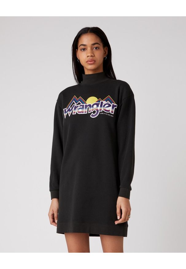 Wrangler - DAMSKA SUKIENKA WRANGLER HIGH NECK SWEAT DRES FADED BLACK W9P2HNXV6. Materiał: dresówka