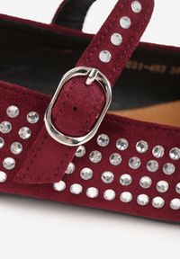 Renee - Bordowe Balerinki na Płaskiej Podeszwie Mary Jane z Cyrkoniami Jomelia. Okazja: na co dzień. Kolor: czerwony. Obcas: na płaskiej podeszwie. Styl: casual, elegancki #2