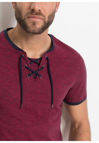 bonprix - T-shirt z ozdobnym sznurowaniem, z bawełny organicznej. Kolor: niebieski. Materiał: bawełna. Wzór: melanż #2