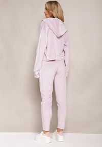 Renee - Jasnofioletowy 2-Częściowy Komplet Dresowy z Weluru z Ozdobnymi Lampasami Bluza i Spodnie Anelpe. Kolor: fioletowy. Materiał: welur, dresówka #4