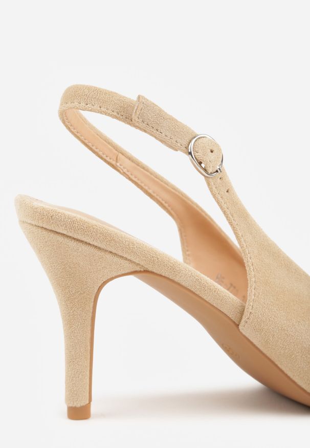 Born2be - Beżowe Sandały na Szpilce z Odkrytą Piętą Nevilianae. Okazja: na co dzień. Zapięcie: sprzączka. Kolor: beżowy. Materiał: jeans. Obcas: na szpilce. Styl: klasyczny, casual