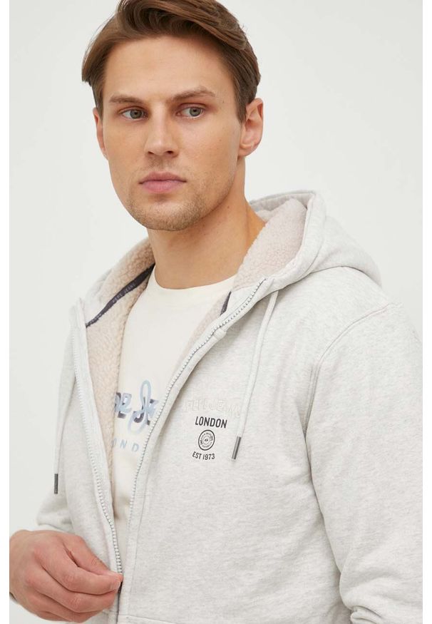 Pepe Jeans bluza Moraes męska kolor szary z kapturem melanżowa. Typ kołnierza: kaptur. Kolor: szary. Materiał: dzianina. Wzór: melanż