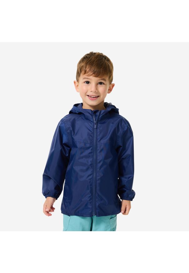 quechua - Kurtka turystyczna dla dzieci MH100. Kolor: niebieski. Materiał: poliester, materiał. Sezon: lato. Styl: sportowy. Sport: turystyka piesza