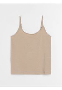 Sinsay - Bawełniana koszulka na ramiączkach - beżowy. Kolor: beżowy. Materiał: bawełna. Długość rękawa: na ramiączkach #1