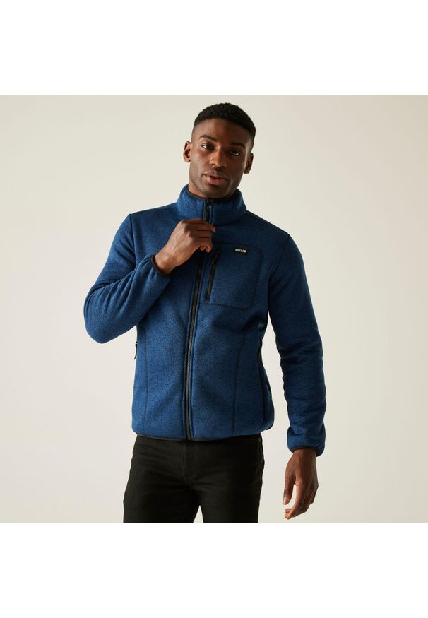 Regatta - Polar męski rozsuwany Barlee. Kolor: niebieski. Materiał: polar. Wzór: melanż. Sport: turystyka piesza